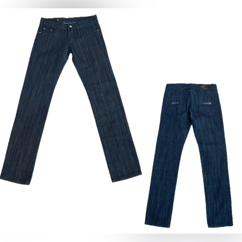 Just Cavalli blue skinny rhinestone embellished denim jeans Sz 28 100% cotton